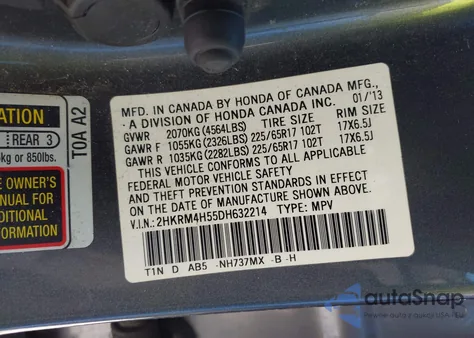 2013 Honda Cr-V Ex from USA, damaged, VIN 2HKRM4H55DH632214